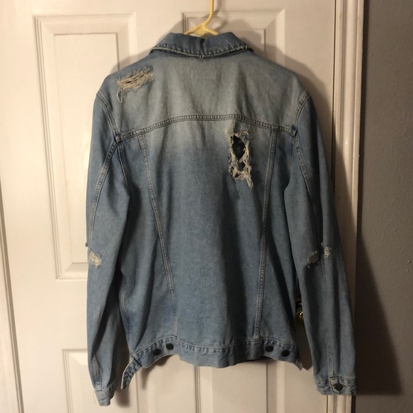 ASOS Denim Jacket Mid Wash with Rips - Picture 2 of 3